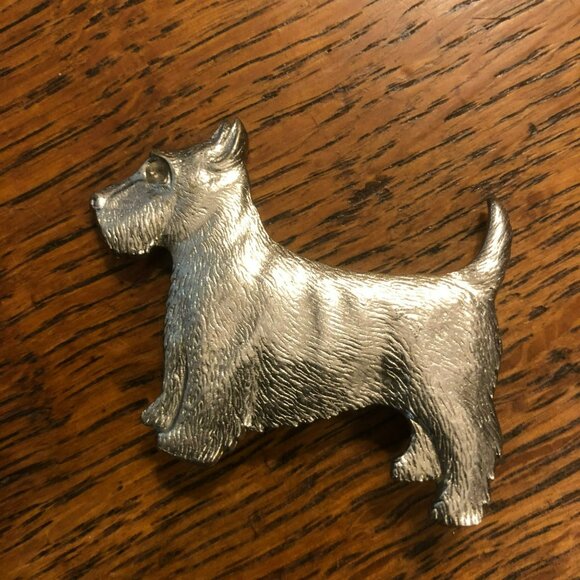 Pins Scottie Dog Black Rhinestone Silver Vtg Pin - Picture 4 of 6